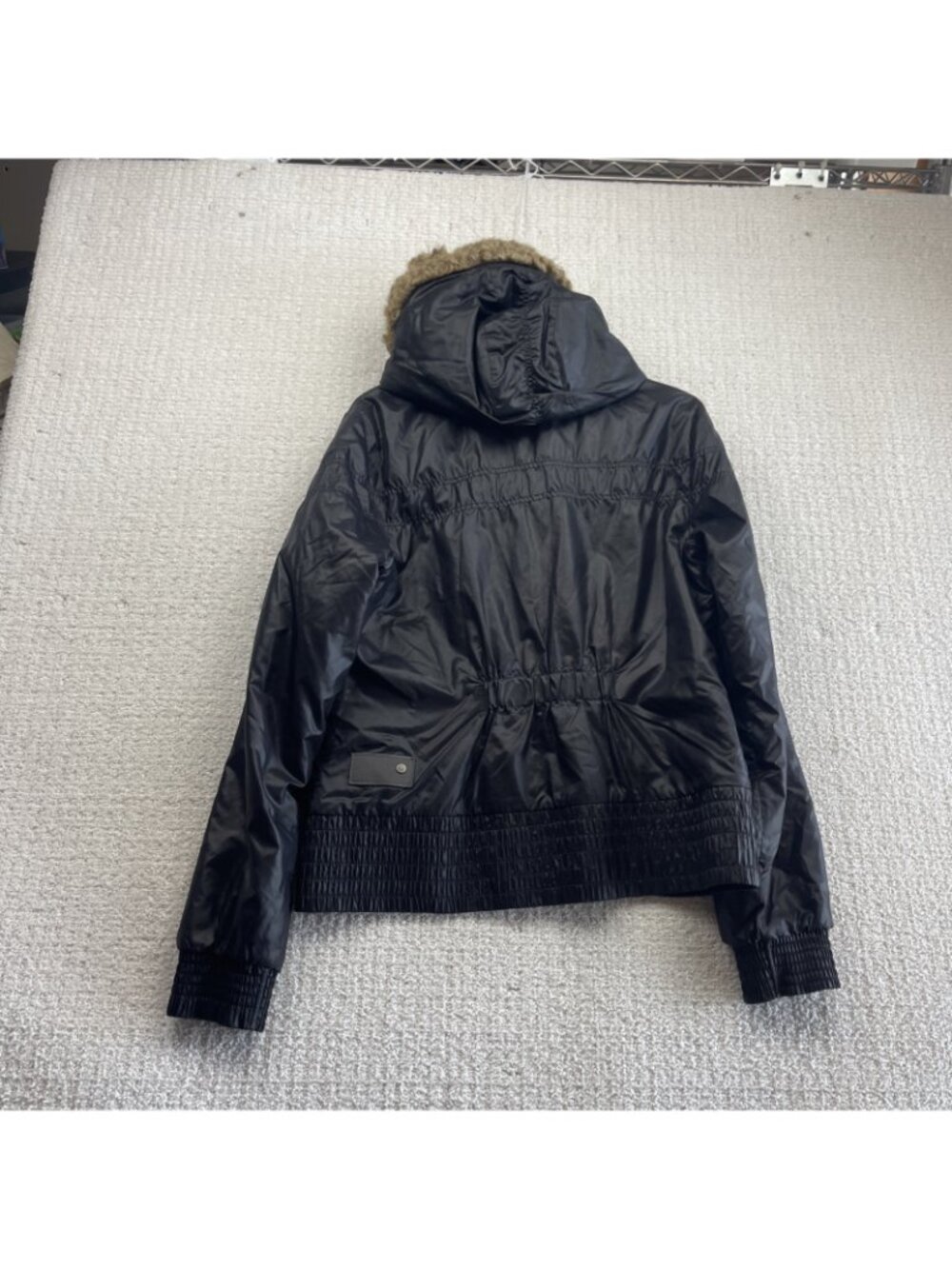Y2K Puma Faux-Fur Hoodie Full Zip Jacket Shiny Satin Black Wom Sz L Hip Hop 2000 - Picture 9 of 12